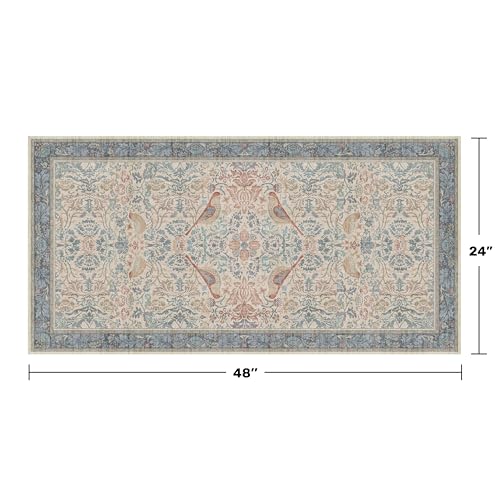 Vintage Boho 2x4 Area Rug for Entryway - Washable Blush Red Slate Blue Kitchen Rug for the Floor, Low Pile Non-Slip Rugs for Bathroom, Floral Bird Pattern Decor & Stain Resistance - color: Blue & Red, size: 2' x 4' (Rectangular)
