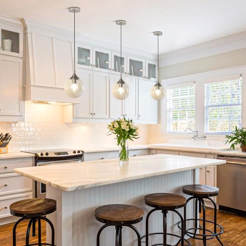 KCO Lighting 7.1" Amber Glass Pendant Light Brushed Nickel Pendant Lighting Modern Globe Pendant Light Mid Century Hanging Light Small Pendant Lights for Kitchen - color: Silver+Amber