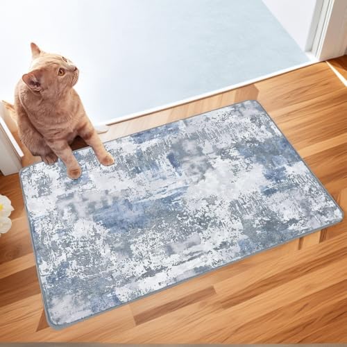 Capslpad 2x3 Blue&Greyl Abstract Hallway Runner, Ultra Soft Fabric Washable Runner Rug, Non-Slip Rubber Backing, Stain Resistant Low Pile Runners for Hallways, Kitchen, Entryway, Bedroom, Laundry - color: Blue&greyl, size: 2' x 3' (Runner)