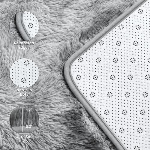 Deerhoo Large Shag Area Rugs 8 x 10, Tie-Dyed Plush Fuzzy Rugs for Living Room, Ultra Soft Fluffy Furry Rug for Bedroom, Indoor Carpet Nursery Rugs for Kids Room Home Decor, Light Grey - color: Tie-dyed Light Grey, size: 8' x 10' (Rectangular)