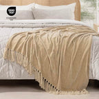 RECYCO Throw Blanket Soft Cozy Chenille Throw Blanket with Fringe Tassel for Couch Sofa Chair Bed Living Room Gift (Beige, 60" x 80") - color: Beige, size: 60'' X 80''