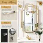Kelly Miller 20"x30" Small Gold Bathroom Mirror for Wall Mount, Beveled Vanity Mirror for Master Bath Half Bath - size: 30"L x 20"W
