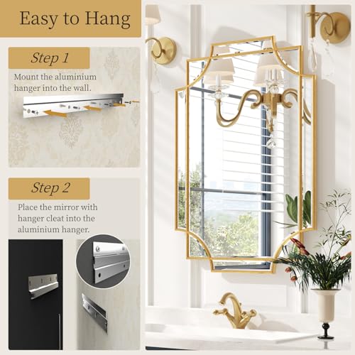 Kelly Miller 20"x30" Small Gold Bathroom Mirror for Wall Mount, Beveled Vanity Mirror for Master Bath Half Bath - size: 30"L x 20"W