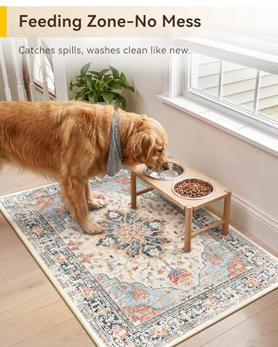 RELEANY Area Rugs Small 2'x3' Washable Non-Slip, Floral Vintage Distress Medallion Carpet for Kitchen Entryway Bathroom, Beige Navy Blue Orange Colorful - color: Beige/Blue/Orange, size: 2' X 3' (Rectangular)