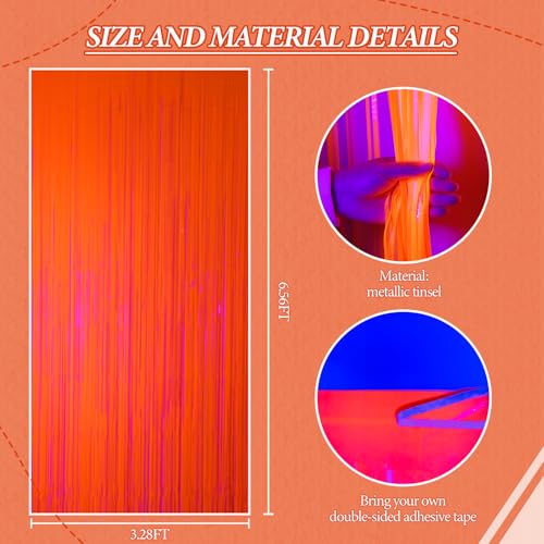 DECOCKRAT 2 Pack Foil Fringe Backdrop - Fluorescent Orange Shiny Tinsel Curtains for Party Decoration/Photo Booth Props - 3.3x6.6 FT Metallic Foil Backdrop for Birthday, Wedding, Graduation, Christmas - color: Fluorescent Orange