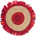 SAFAVIEH Cape Cod Collection 3' Round Red / Natural CAP701Q Handmade Boho Fringe Jute & Cotton Area Rug - color: Red/Natural, size: 3' (Round)
