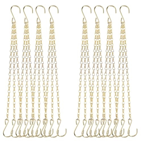PINGEUI 8 Pack Gold Hanging Baskets Chains, 16 Inch Heavy Duty Metal Hanging Basket Chain Decorative Chains with S Hook, Plant Hanger Indoor Outdoor Replacement Hanging Chains