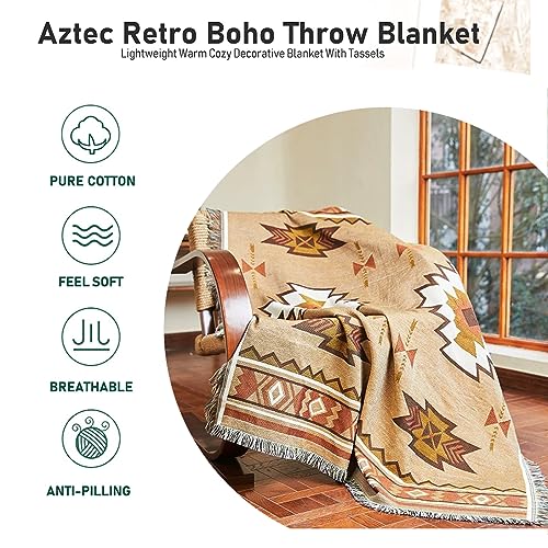 Hopstar Aztec Throw Blanket Navajo Indian Blankets and Throws Boho Western Decor Couch Cover Blanket for Bed Sofa Living Room Beach Travel 51"x63"(Sucre Coffee) - color: Sucre Coffee, size: 51"x63"