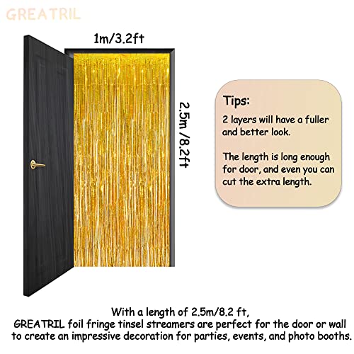 Gold Fringe Curtain Tinsel Backdrop - GREATRIL Foil Fringe Curtain Party Streamers for Prom 2026 NYE New Years Eve Birthdays Christmas Theme Party Decorations Pack of 2 - color: Gold