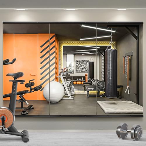 TRAHOME Home Gym Mirror for Wall,48x24x3PCS Full Length,Glass Frameless Body Large Mirror for Home Gym,Workout,Bedroom,Garage(Black) - color: Matte Black, size: 48"L x 24"W x 3PCS