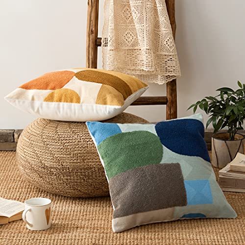 vctops Boho Geometric Tufted Decorative Throw Pillow Cover Farmhouse Cotton Embroidery Accent Square Cushion Case for Couch Sofa Bed (EmbroideryH, 18"x18") - color: Embroideryh, size: 18" x 18" (Pack of 1)