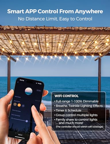 XMCOSY+ Patio Lights, Smart 50Ft Outdoor String Lights with 25 Dimmable G40 Globe Bulbs, APP Control, Work with Alexa, Connectable Waterproof LED Outdoor Light - size: 50FT(25 Sockets)+Smart Controller