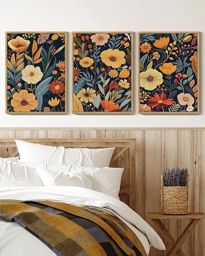 Drsoum Vintage Flower Wall Art Framed Retro Bohemian Boho Colorful Floral Plant Rustic Artwork Nature Botanical Wildflower Prints Bedroom Living Room Ready to Hang 12x16in Natural Framed - color: Botanical Flower, size: 16L" x 12W", Natural Framed