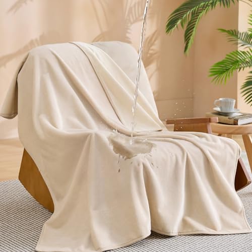 Bedsure Waterproof Blanket for Couch - Soft Flannel Fleece Couch Cover Throw Blanket for Large Dogs Pet Leakproof, Protector for Camping, Travel, 50"x60", Cream - color: Cream, size: XL(50x60")