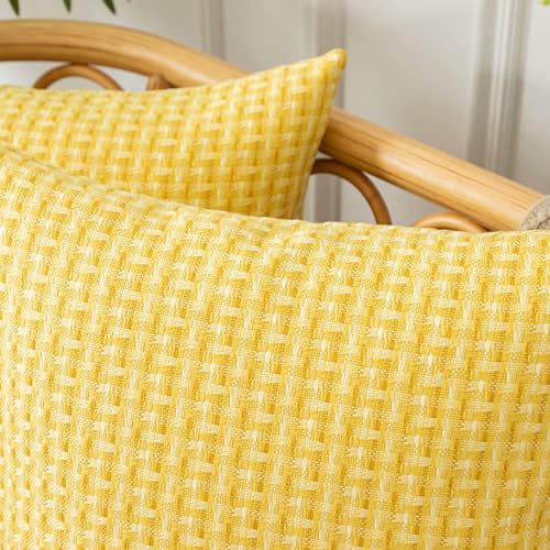 UGASA Outdoor Waterproof Pillow Covers Pack of 2 Weaving Texture Water Resistant Outside Decorative Pillow Cases for Patio Garden Porch Yard Bench Tent 16x16 Inch, Yellow - color: Yellow, size: 16" x 16" (Pack of 2)