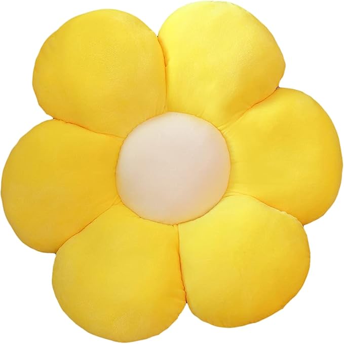 lannery Flower Plush Throw Pillows, Flower Floor Pillow Seating Cushion Toy for Reading, Room, Watching TV (25.6", Yellow-1)