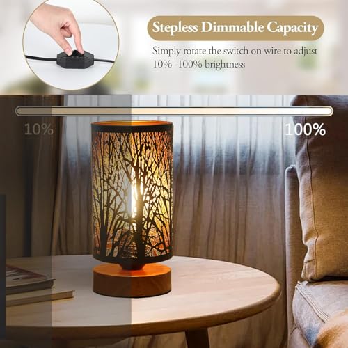 Small Industrial Table Lamps Dimmable, Bedside Lamps for Nightstand,End Table Side Desk lamp with Rustic Black Metal Cage Lampshade for Bedroom, Kids Room Living Room - color: TREE