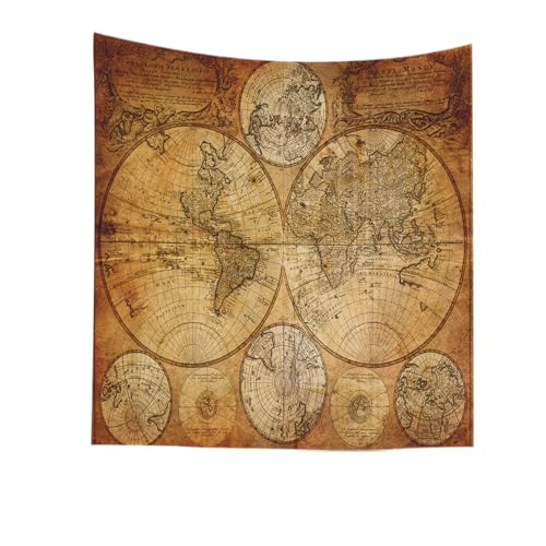 CAPSCEOLL World Map Wall Tapestry, College Dorm Room Decorations Wall Hanging Art Tapestry World Wall Tapestry Travel Map Tapestry Map Dorm Tapestry College Decor Halloween 50X60 Inches - color: Brown Yellow, size: 50"L x 60"W