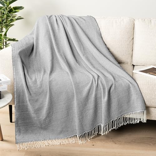 PAVILIA Light Gray Herringbone Throw Blanket for Couch Bed, Decorative Outdoor Throw Blanket, Faux Cashmere Blanket Throw, Lightweight Accent Sofa Blanket Throw, 50x60 - color: Herringbone - Light Gray, size: 50 X 60 Inches - Throw