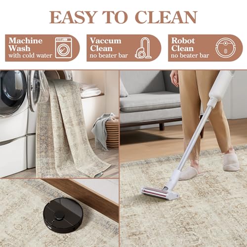 Collive Area Rug for Living Room 5x7, Machine Washable Neutral Boho Rugs for Bedroom, Soft Non-Slip Low Pile Indoor Floor Accent Carpet for Office Entryway Nursery Dining Room - Tan - color: Tan, size: 5' x 7' (Rectangular)