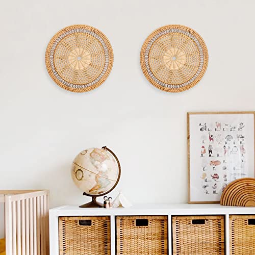 Wall Basket Decor, Boho Handmade Hanging Wall Baskets, Woven Seagrass Rattan Wall Decor, Flat Round Handcrafted Wall Decor for Coastal Art Bedroom Living Room Farmhouse home(Rattan circle 30cm) - color: Rattan circle 30cm