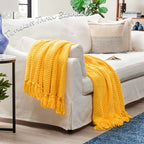 Chanasya Premium Textured Knit Throw Blanket with Tassels - Soft, Cozy Blanket for Couch, Bed, Living Room - 50" x 65” - Bright Yellow - color: Bright Yellow
