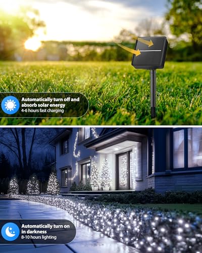 Brightown Solar Outdoor String Lights - 50 FT 120 LED Solar String Lights for Outside with 8 Lighting Modes, IP65 Waterproof Solar Outdoor Lights, Suitable for Tree Party Decor, Pure White - color: Pure White, size: 1 pack