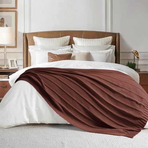 Carriediosa Knit Throw Blanket for Couch 50" X 60", Soft Cozy Stripe Pattern Cable Knitted Throws Fall Fluffy Textured Solid Home Decor Blankets Couch Cover for Bed Sofa, Dark Brown - color: Dark Brown, size: 50" X 60"