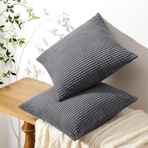 Softalker Throw Pillow Covers 16x16 Inch, Set of 2, Soft Corduroy Boho Stripe Decorative Pillow Cover, Couch Fluffy Pillow Cover for Farmhouse Home Decor Bed Living Room, Dark Grey - color: Yml Dark Grey, size: 16" x 16" (Pack of 2)