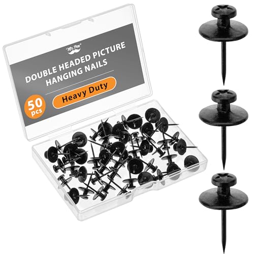 Mr. Pen- Double Headed Picture Hanging Nails, 50 Pack, Black | Push Pins for Wall, Small Picture Frame Hangers for Drywall Cork Board, Home Office, Photo Decorations - color: Black, size: 50 Pack