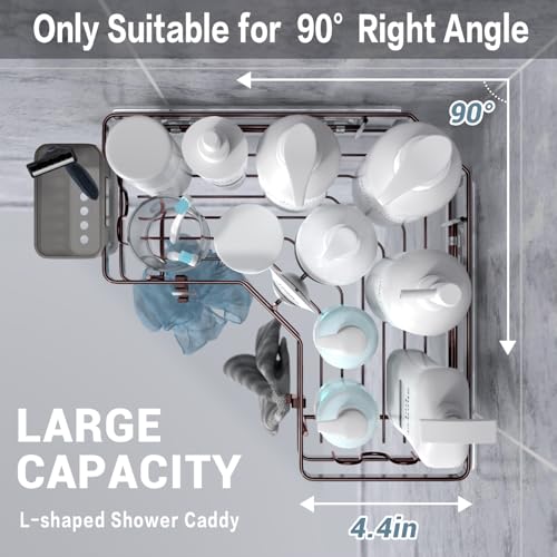 AKTECKE Shower Caddy Corner Organizer: 2Pack Adhesive Shower Shelf Essentials - No Drilling Stainless Steel Bathroom Storage Rack with Hooks and Toothpaste Holder - Shower Accessories - color: bronze, size: 9.6"×9.6"×2.6"