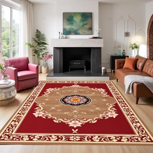 Classical Luxury Border Art Deco Brown Burgundy Rugs for Bedroom Living Room Guestroom Floral Pattern Oriental Rug Non Shedding Low Pile Area Rug Vintage Apartment Home Office Washable Carpet 2x3 - color: B, size: 2x3