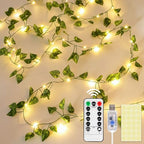 DomeStar 40Ft 120 LED Pothos Vines String Lights with Remote, Fairy Lights with Artificial Greenery Vines for Bedroom, Dorm, Wall, Wedding, Party, Indoor Outdoor Holiday Home Decor - style: 40Ft-120LED-Green Vine