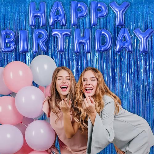 2 Pack Fringe Curtains Backdrops, Foil Fringe Curtains, Door Streamers for Birthday Wedding Bridal Shower Holiday Graduation Party Decorations, Photo Booth Backdrops, Glitter Blue - color: Glitter Blue