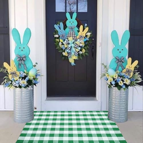 CAINANEL Buffalo Plaid Outdoor Rug Green and White Spring Door Mat Layering Rug Welcome Doormats for Spring Easter Farmhouse Entrance Porch Outdoors Decor - color: Green and White, size: 2'4" x 3'7" (Rectangular)