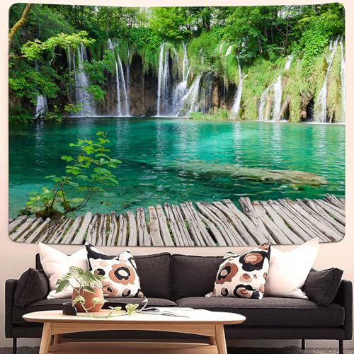 FENDROM Green Tree Forest Tapestry Waterfall Wall Hanging Nature Landscape Scenic Stone River Tapestries for Living Room Bedroom Dorm Home Decor - color: Y01, size: 59"L x 39"W