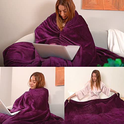 JIAHANNHA Purple Throw Blanket Fleece Blanket 50"x60",Super Soft Cozy Plush Throw Blanket for Couch Sofa Bed,Warm and Lightweight Bed Blankets for Adults - color: Purple, size: Throw(50"×60")