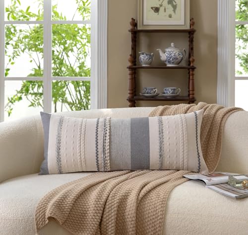 Cethom Boho Lumbar Pillow Covers 14x36 Inch Long, Grey Textured Decorative Couch Pillow Cases for Farmhouse Home Decor, Accent Cushion Cover for Sofa, Bed, Living Room, Bedroom, Pack of 1 - color: Grey, size: 36" x 14" (Pack of 1)