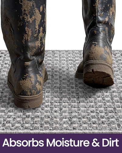 DEXI Dirt Trapper Door Mat, 31x48 Washable Doormat, Dirt Resistant and Absorbent, Easy Clean Low-Profile Floor Rugs for Entryway, Front Door, and Inside Entrance, Checkered Grey - color: Checkered Grey, size: 2'7" X 4' (Rectangular)