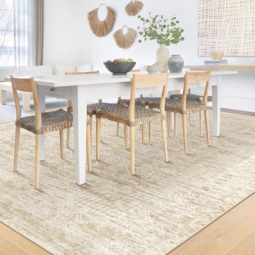 6x9 Area Rugs for Living Room: Washable Moroccan Geometric Boho Rug Farmhouse Non Slip Stain Resistant Large Rug Low Pile Soft Carpet for Bedroom Dining Room Home Office Children Room (Beige,6'x9') - color: Beige, size: 6' x 9' (Rectangular)