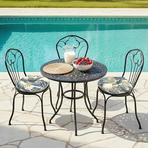 LVTXIII Outdoor Bistro Chair Cushions, 15"x15"x4" Round Patio Chair Cushions, All Weather Tufted Seat Cushions for Patio Furniture Use, Set of 2, ‌Lush Palm Blue - color: ‌lush Palm Blue
