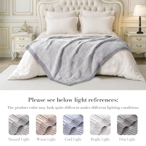 Amélie Home Knit Throw Blanket, Soft Chenille Cozy Breathable Dual Tone Checkered Chunky Decorative Blanket for Couch, Bed & Sofa, French-Inspired Lightweight Warm Gift for Women, Gray, 50"x60" - color: Checkered Gray&ivory, size: Dual Tone Checkered Knit