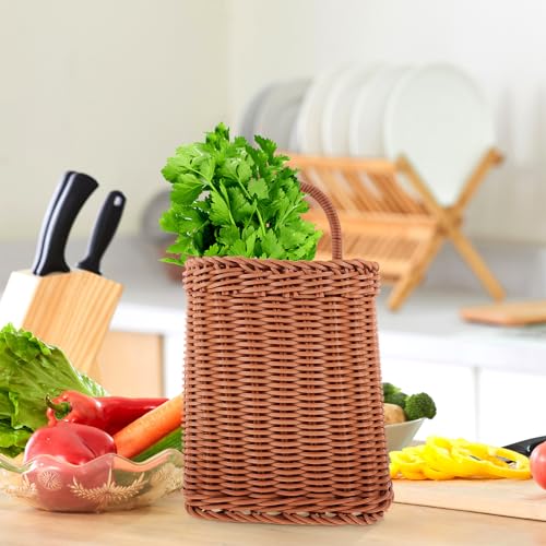 OSALADI Hanging Fruit Basket for Kitchen Wall Woven Storage Basket 11.02X7.08X11.41 Inch Vegetable Organizer with 2 Pack for Home and Outdoor Use