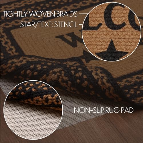 VHC Brands Farmhouse Jute Rectangular Stencil Stars Rug with Welcome Stencil 20x30 Country Braided Flooring, Country Black and Tan - size: 20" x 30" (Rectangular) Welcome