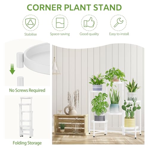 iDavosic.ly 6 Tier Large Plant Stand Indoor with 10 Inch Wide Tray, Tiered Corner Metal Outdoor Flower Display Holder Shelf, Folding Tall Rack for Patio Porch Living Room, White - color: White, size: 6 Tiers