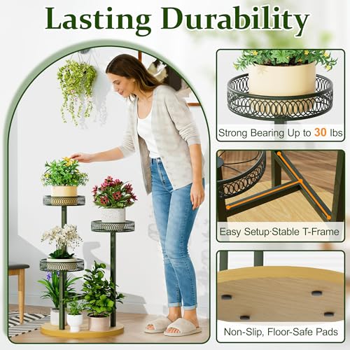 Stand Plants, 3-Tier Metal Plant Stands for Outdoor Indoor Plants,Heavy Duty Flower Pot Stands for Multiple Plants,Decoration Display Racks for Patio Garden -GreenFlower - color: GreenFlower, size: 3-tiers