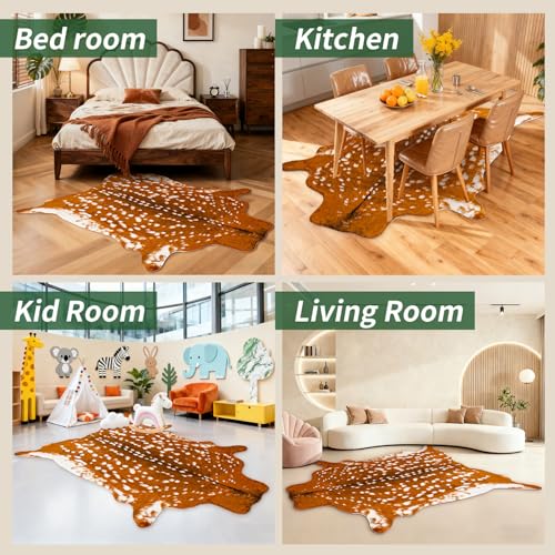 Huichenxing2021FURSTORE Faux Deer Skin Rug,Animal Deer Hide Rug Antelope Print Skin Faux Reindeer Cow Hide Area Rugs for Living Room Bedroom 5.3x6.6ft - color: Deer 78.7''l X 63''w
