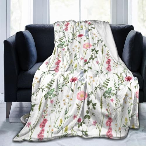 Watercolor Floral Throw Blanket Colorful Wildflower Blanket Botanical Plant Leaf Flower Bed Blankets Soft Warm Cozy Flannel Fleece Throw Blanket for Couch Sofa 40 X 50 Inch - color: Spring Wildflowers, size: 50"x40"