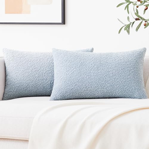 Mixhug Decorative Boucle Throw Pillow Covers, Light Blue, 12 x 20 Inches, Pack of 2 - Textured Boho Pillow Covers for Couch and Bed - color: Light Blue, size: 20" x 12" (Pack of 2)