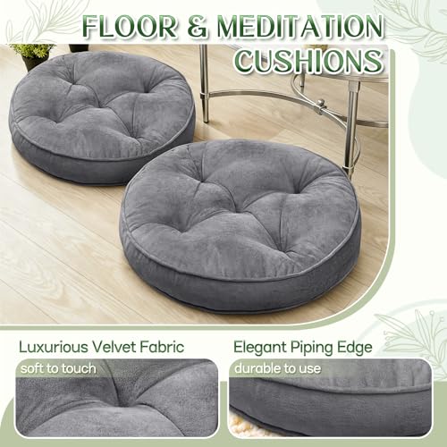 1 MIDDLE ONE Floor Pillow Set of 2, Memory Foam Meditation Cushion, Floor Cushions for Adults Sitting, Large Round Seat Cushions for Yoga, Living Room, 20x20 Inch (Round | Grey) - color: Round | Grey, size: 20x20 Inch(Pack of 2)